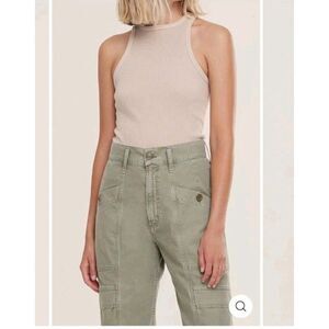 Agolde Womens Cotton Blend Ribbed Pullover Tank Top In Latte Size M